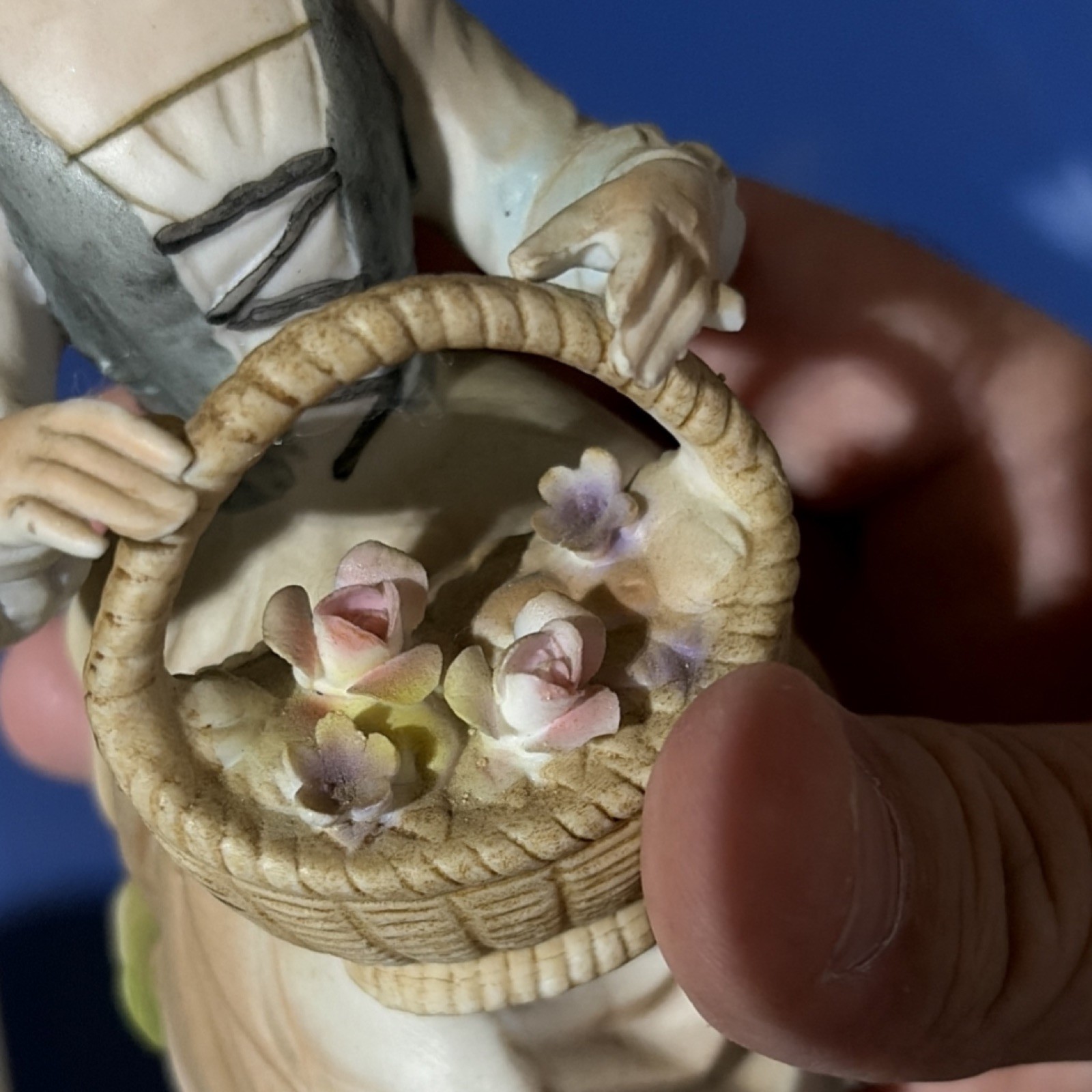 Norleans Porcelain Girl Figurine with Basket of Flowers, Japan