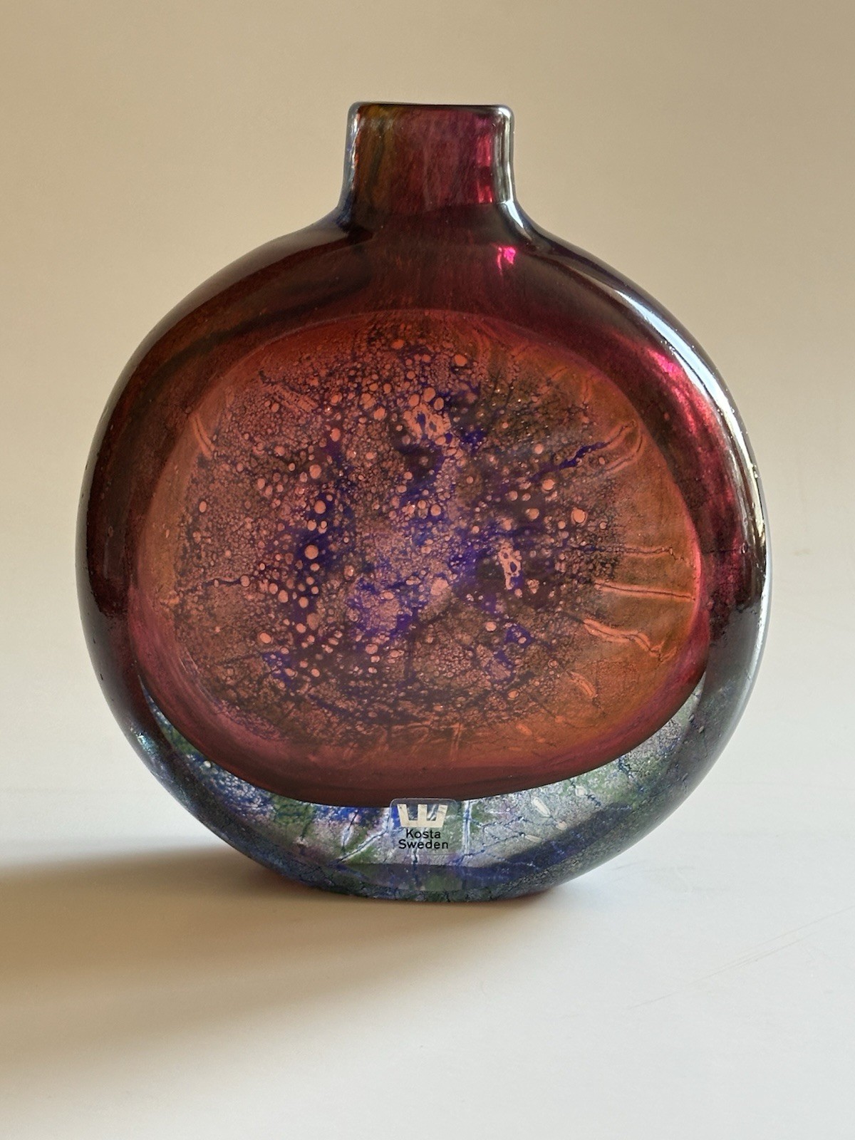 Kosta Boda Signed Goran Warff 1972 BBK Acid Etched Vase #47266 Amethyst 7.5”