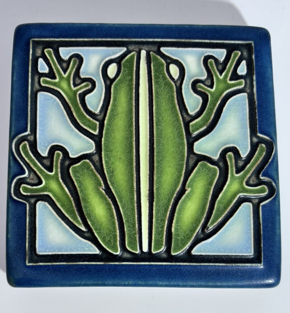 Motawi Tileworks 4×4 Frog Blue And Green Ann Arbor Michigan Signed Sophie