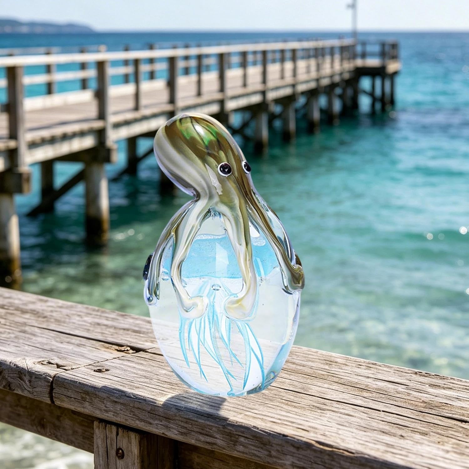 Glass Octopus Figurine for Home Decor 5.5″ Blown Glass Octopus Paperweight