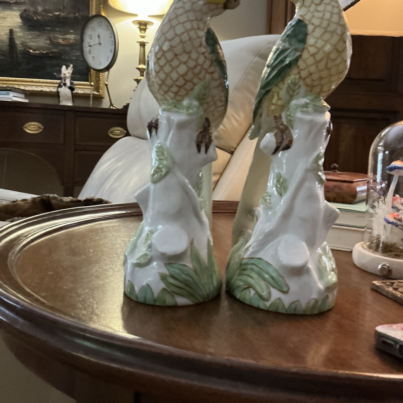 Vintage mid-century Gump’s San Francisco Hand Painted Porcelain Parrot Figurines
