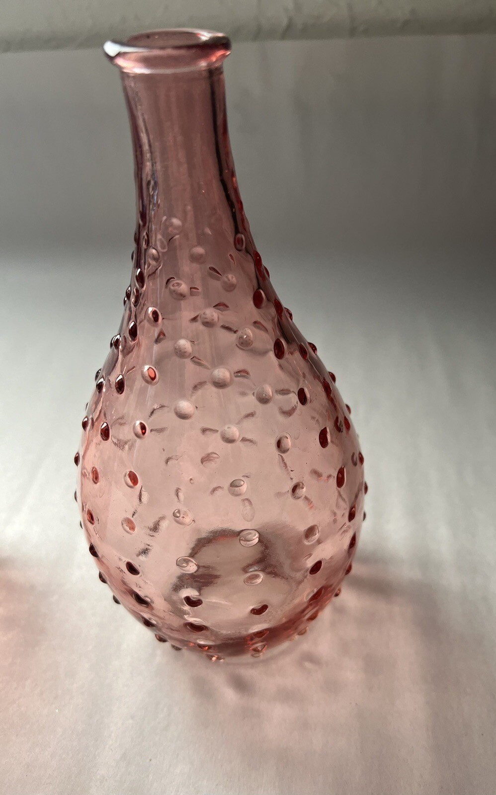 Beautiful Pink Glass Vase Hobnail Pattern 8″ Set Of 2