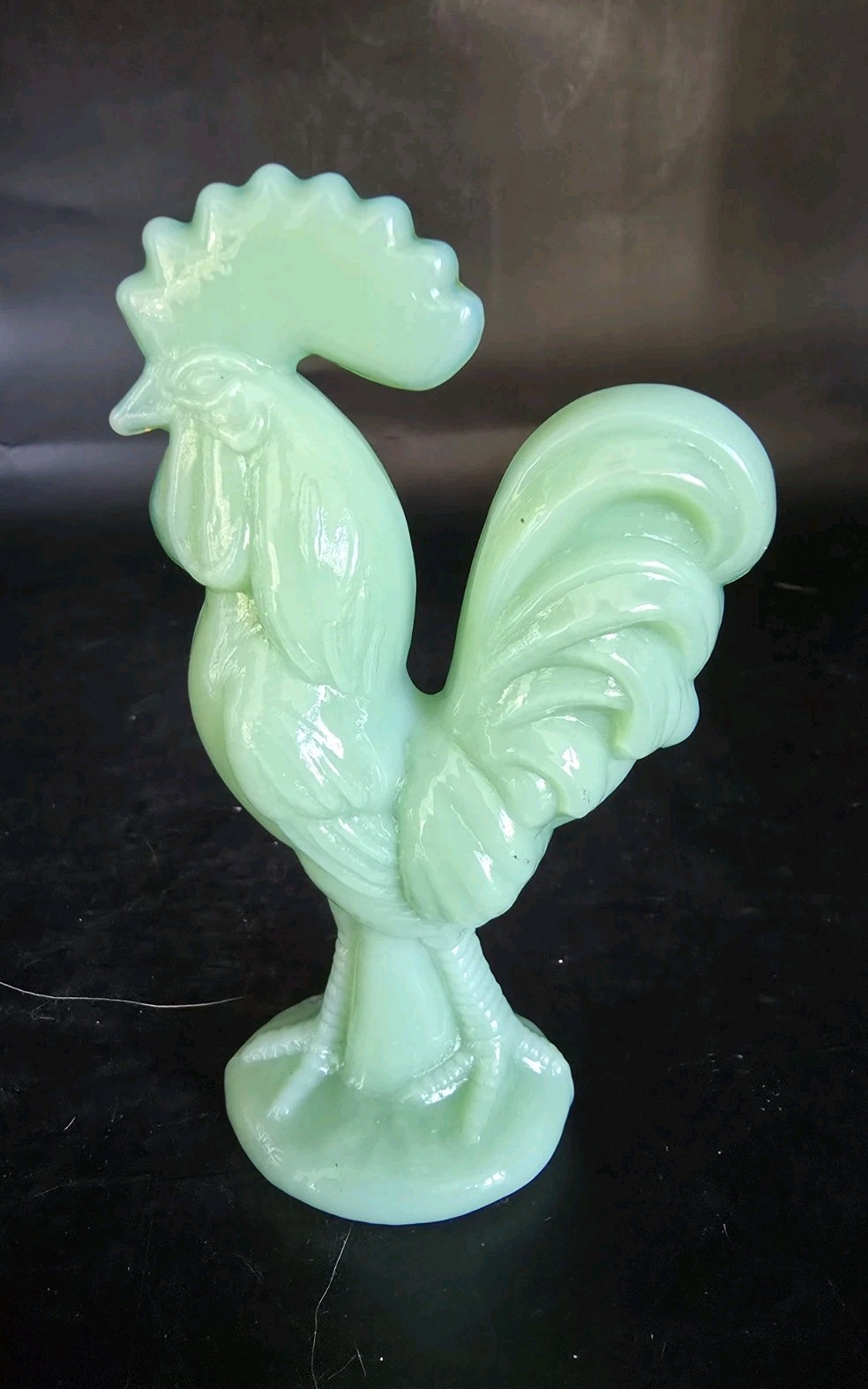 Vintage Green Jadeite Jade Glass Rooster Chicken Figurine Paperweight 4″