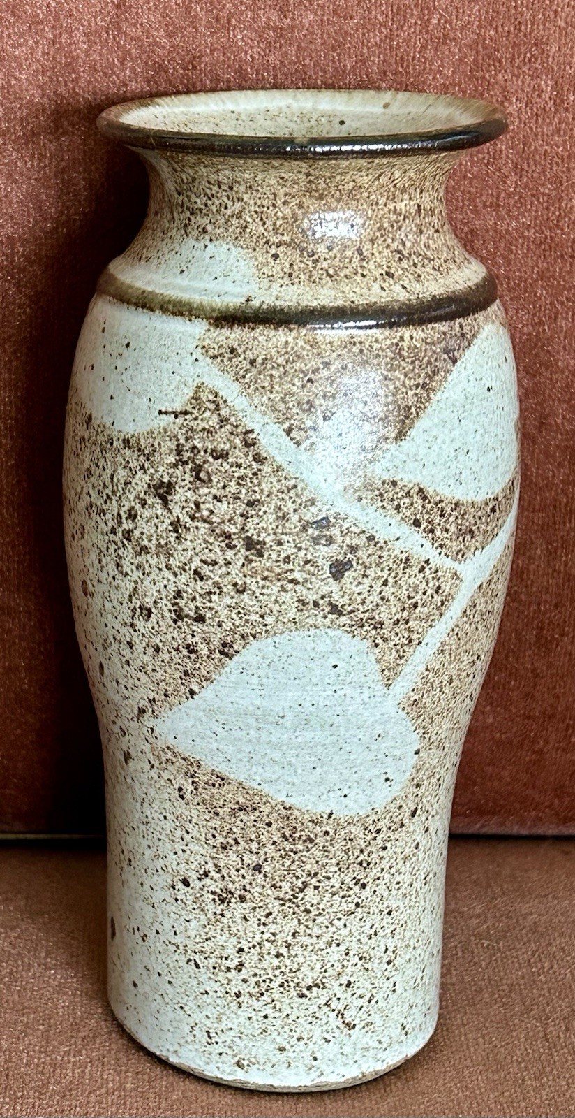 Vintage Studio Art Pottery Vase Stoneware Speckled Artist Signed 7.25” tall