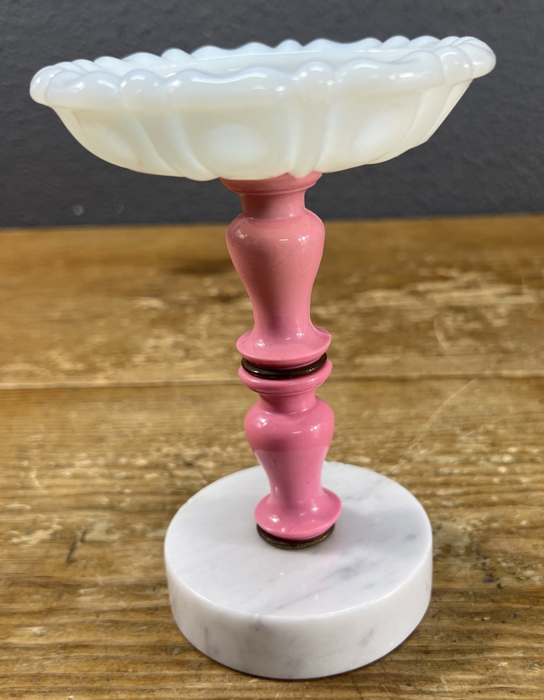 Vintage Marble Milk Glass Candle Holder / Trinket Dish 6”