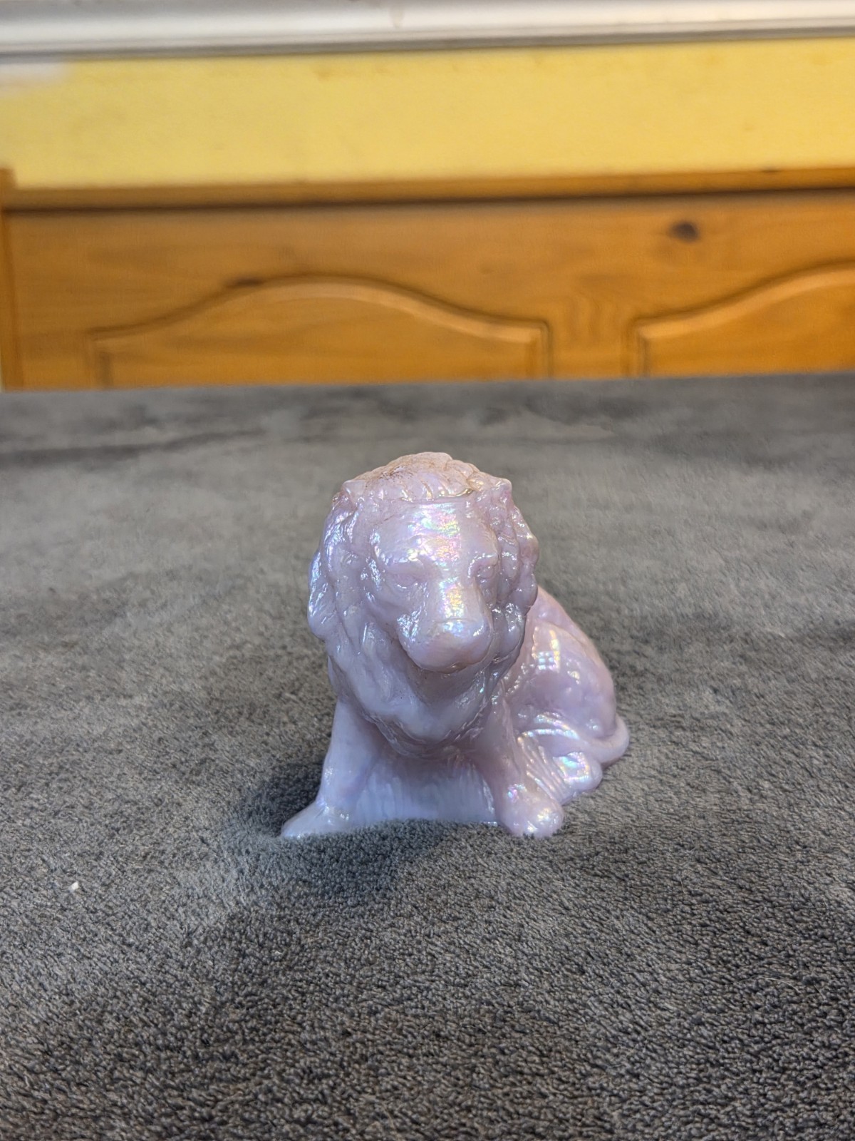 Iridescent Purple Glass Lion Figurine Decorative Animal Decor