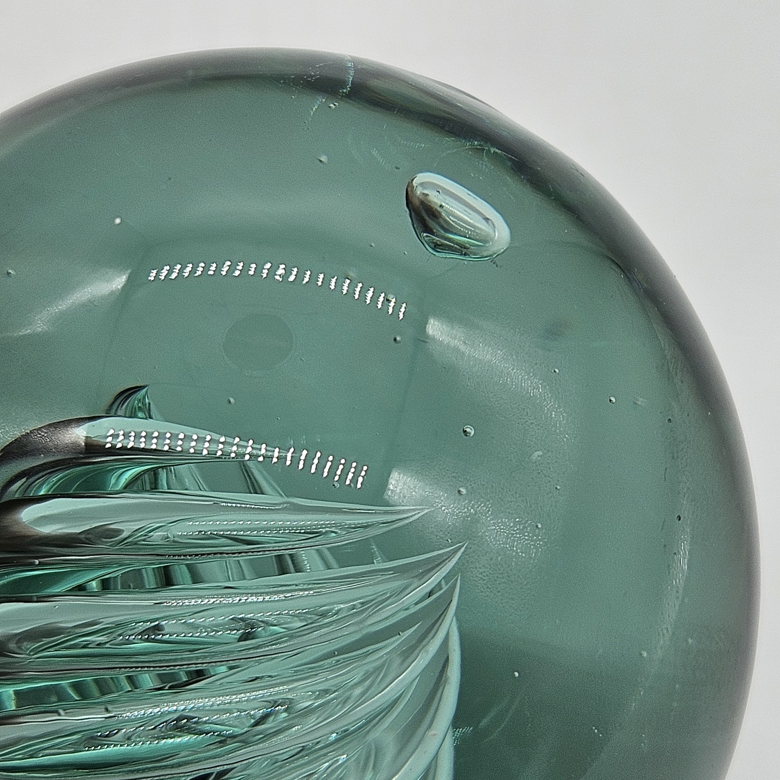 Round Sphere Light Blue Green Swirl Bubble Glass Paperweight 2.5″