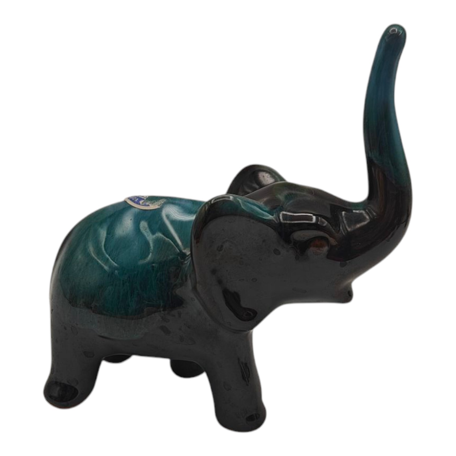 Blue Mountain Pottery Elephant Trunk Up Green Drip Glaze Vintage