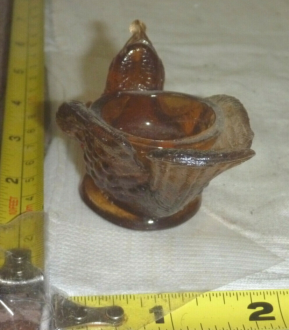 Vtg Degenhart Art Glass Amber BIRD Salt Cellar/Candle Holder/Sun Catcher ~1¾”H