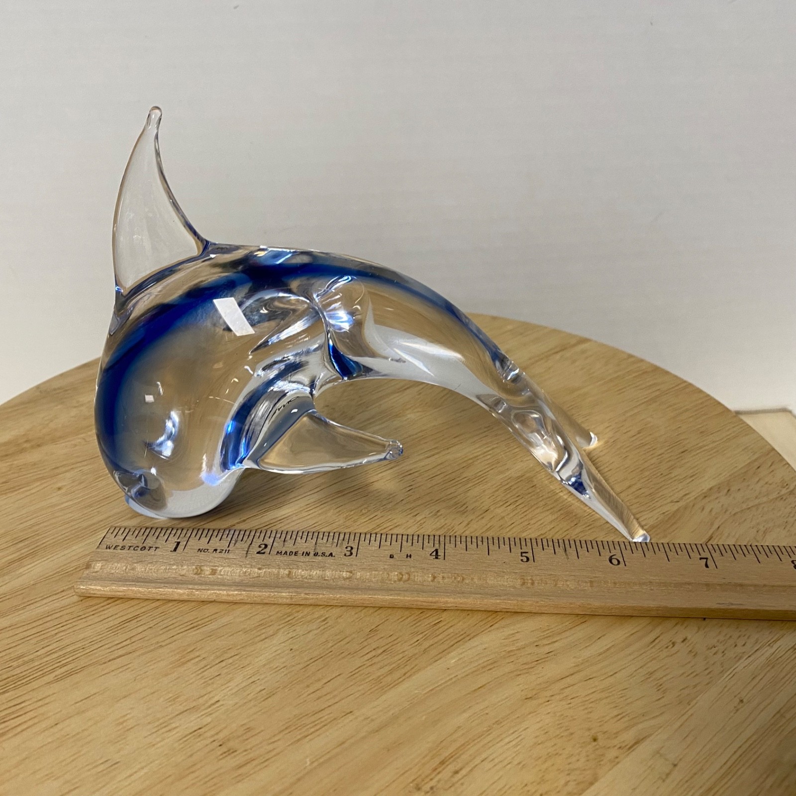 V Nason & C. Murano Hand Blown Art Glass Dolphin 6.5″ Cobalt & Clear