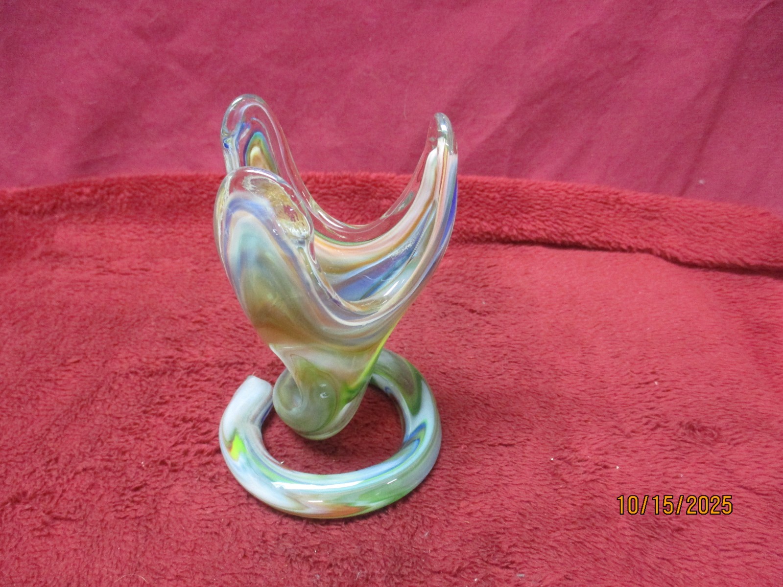 Vintage Art Glass Serpentine Snake, Bud Vase, 5″ tall, Unmarked