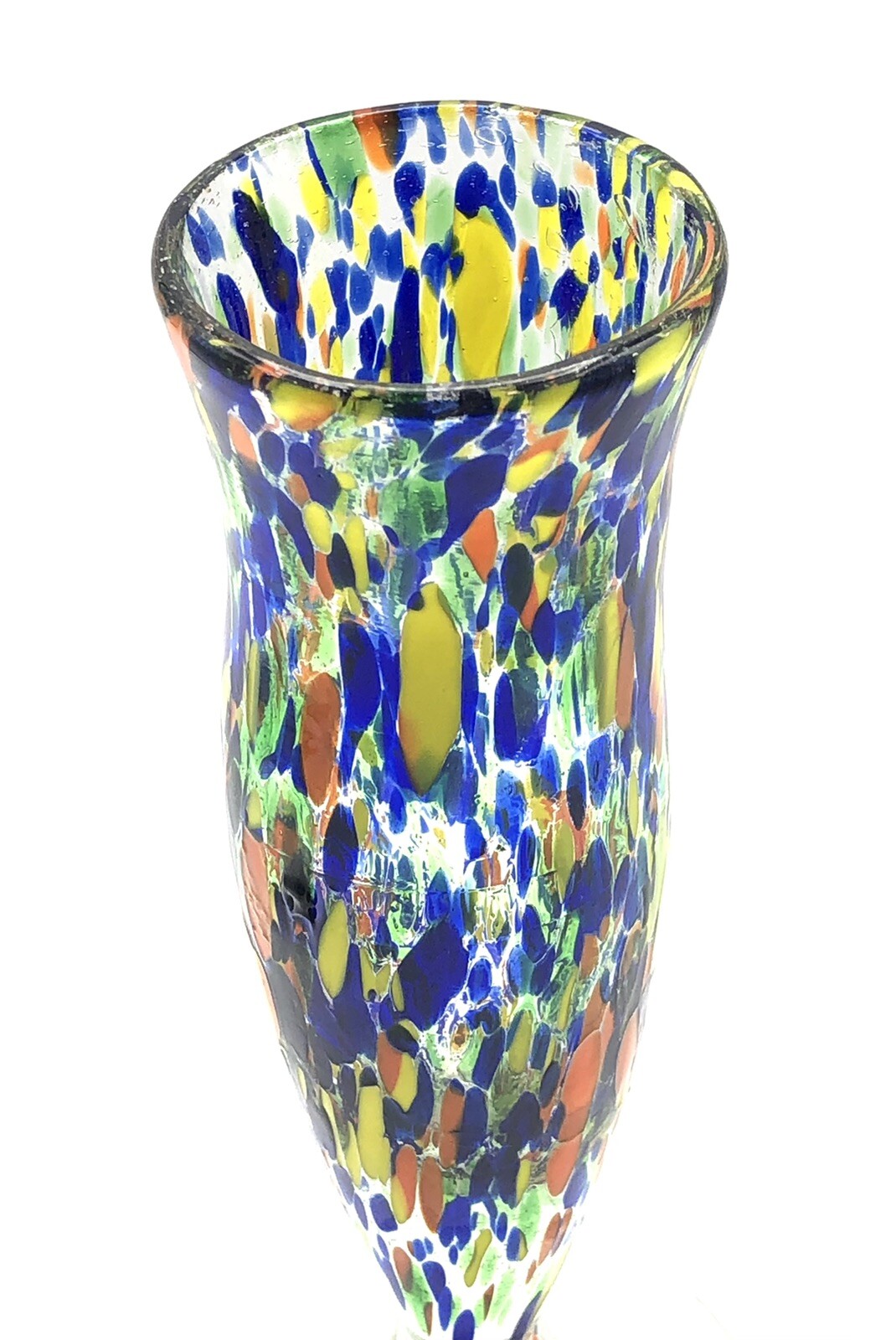 Hand Blown Confetti Rainbow Color Footed Glass Vase Champagne Wine