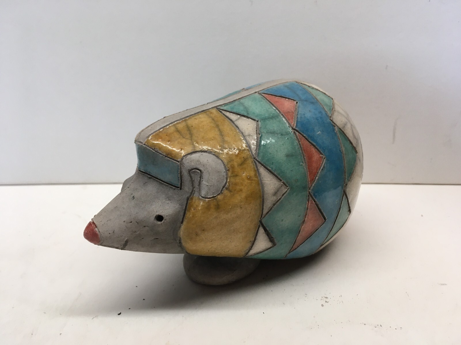 Hand Made South Africa Fenix Raku Pottery 5.5” Multi Color Hedgehog Labeled Sign