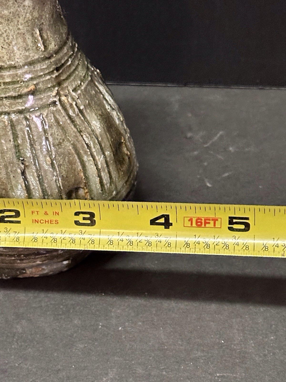 Vintage Mid Century Glazed Stoneware Bud Vase Hand Made Brown Striped Small