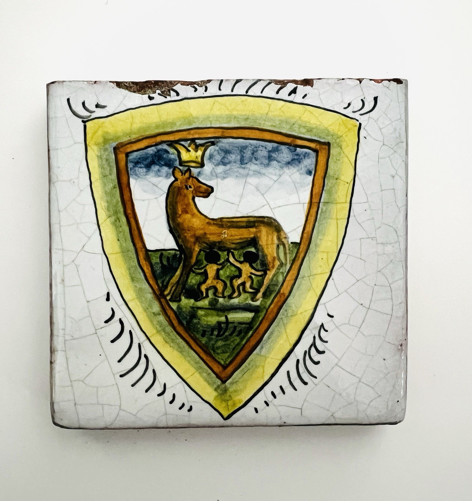 Four Vintage La Piccola Bottega Wall Tiles 4”x4” Unicorn, Caterpillar, Wolf