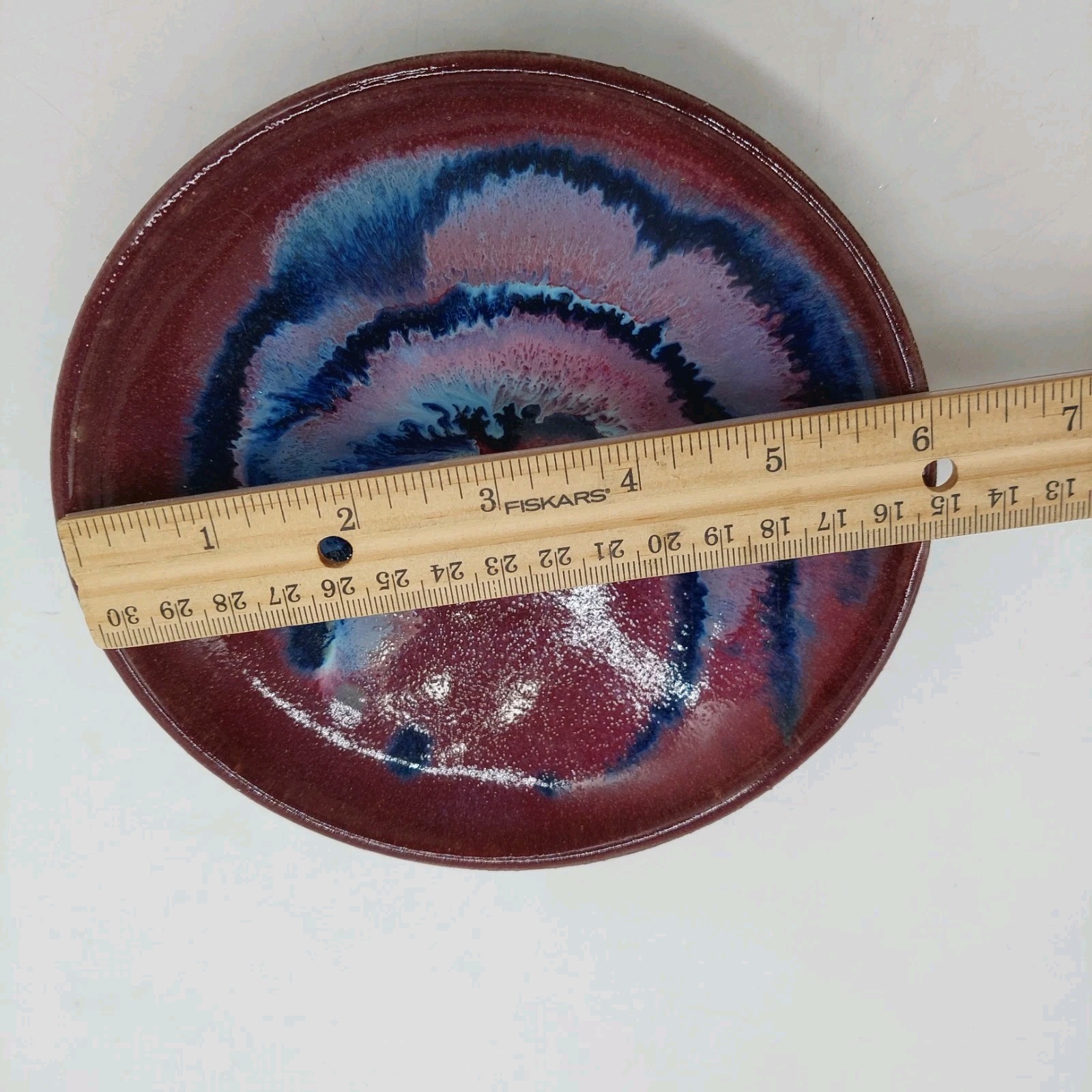 Pat Ross Pottery Decorative Plate Trinket Holder Purple Blue Swirl 6″