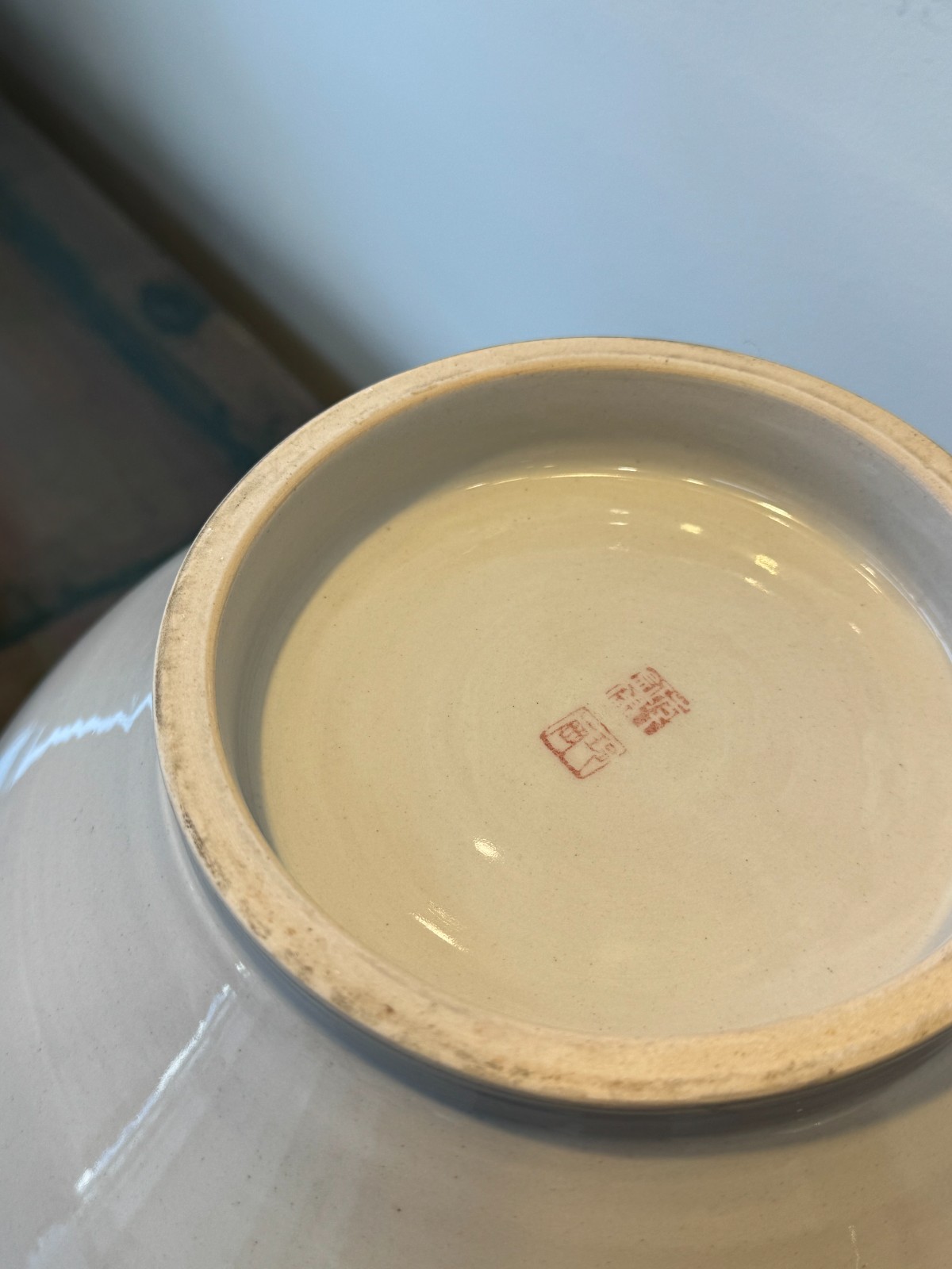 Korean Moon Jar 13″ Trinity Cobalt Brushstroke Japandi Wabi Sabi Handmade Signed
