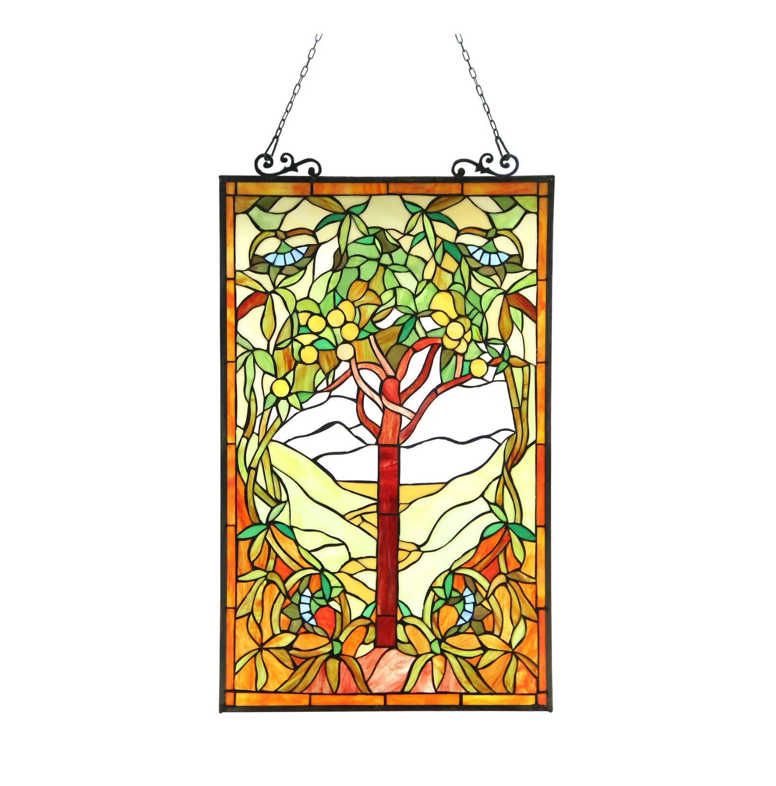 Stained Hanging Window Panel Glass Tree of Life Nature Design Tiffany Style