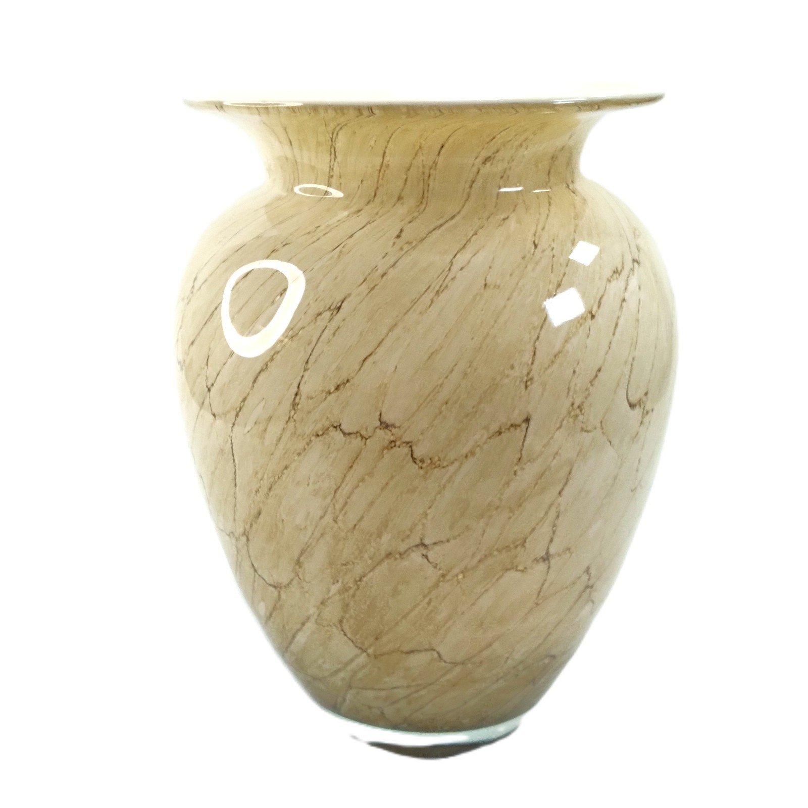 Jozefina Krosno Art Glass Marbled Tan and Brown Ombre Base Clear Cased 9″x6″