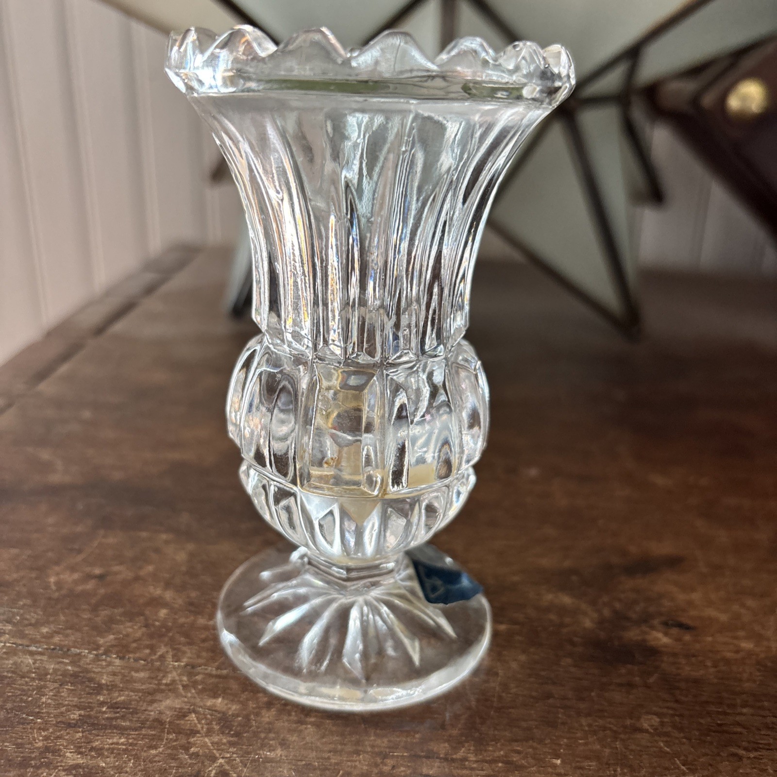 Crystal Clear 24% Lead Crystal 4.5″ Mini Vase Pinwheel Pattern Yugoslavia