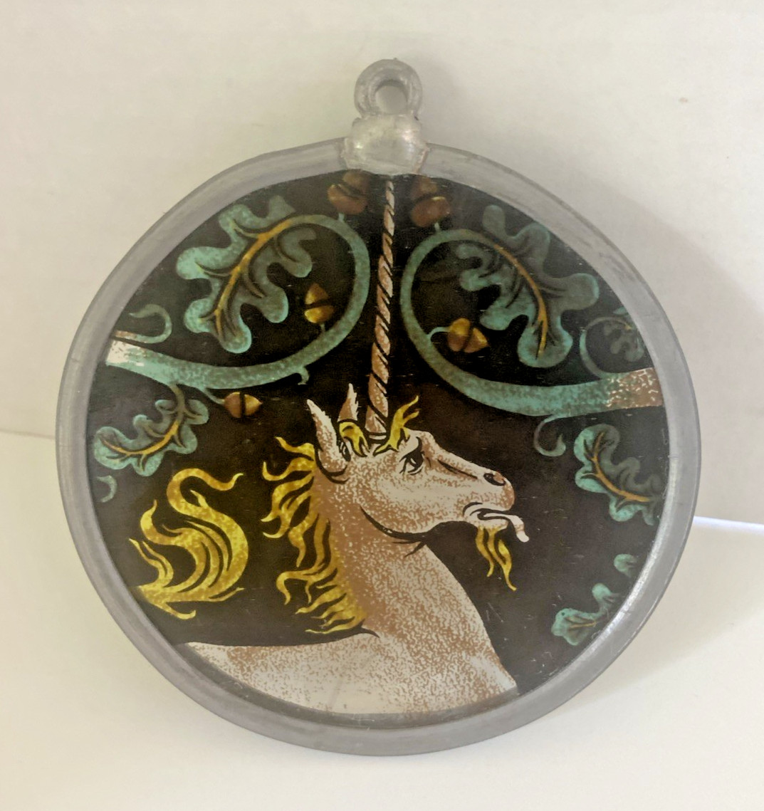 Vintage Rare Stained-Glass Unicorn Window Sun Catcher 3.5″ Round