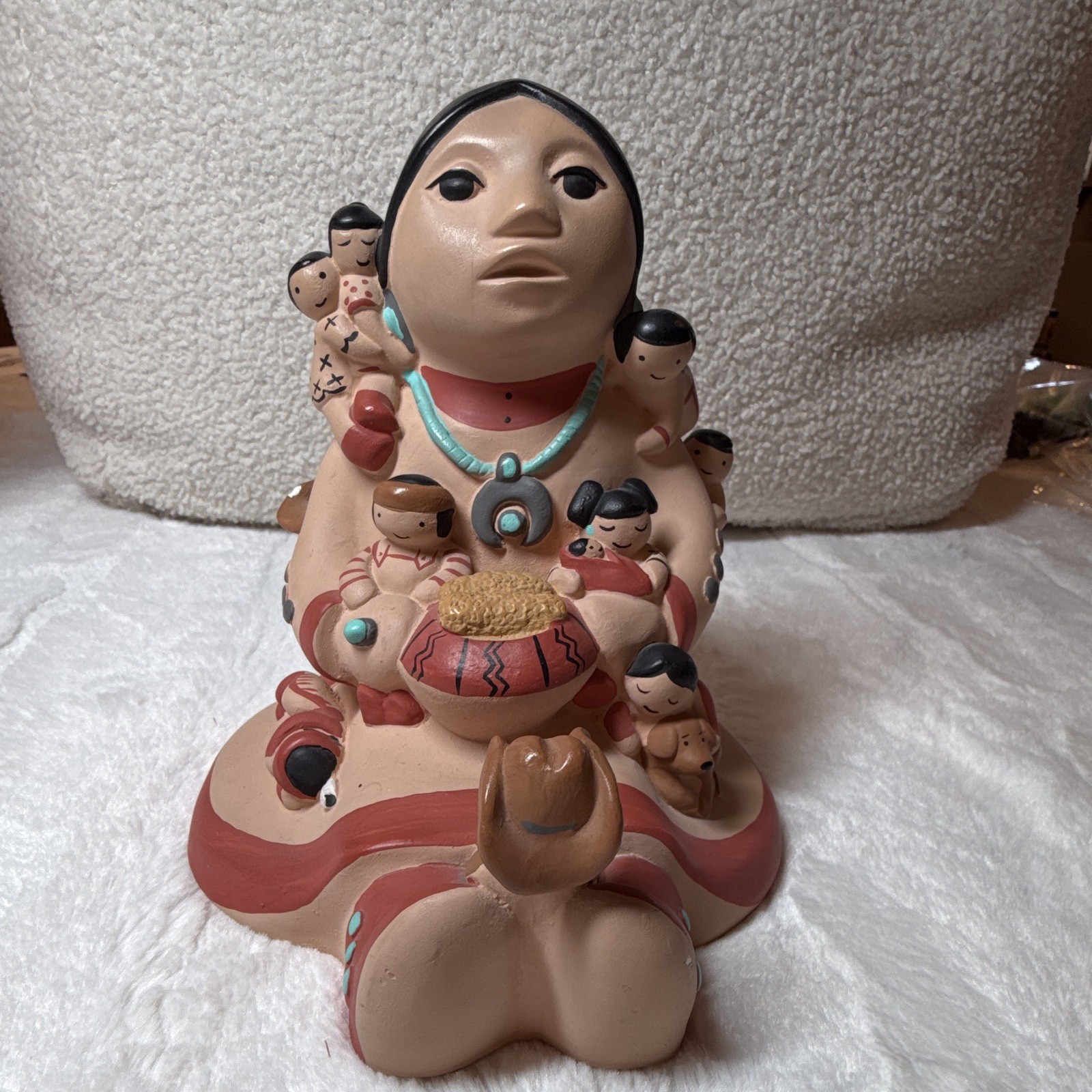 Native American Art Pottery Figurine Handmade Hand Painted Signed Teissedre 1988