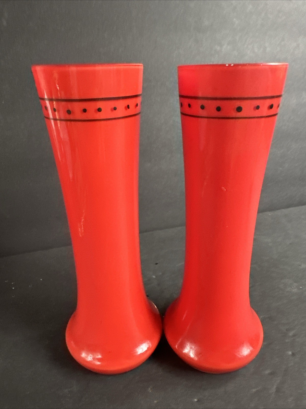 Vintage Art Deco Orange Red Set of Two Glass Vases /vintage #R8