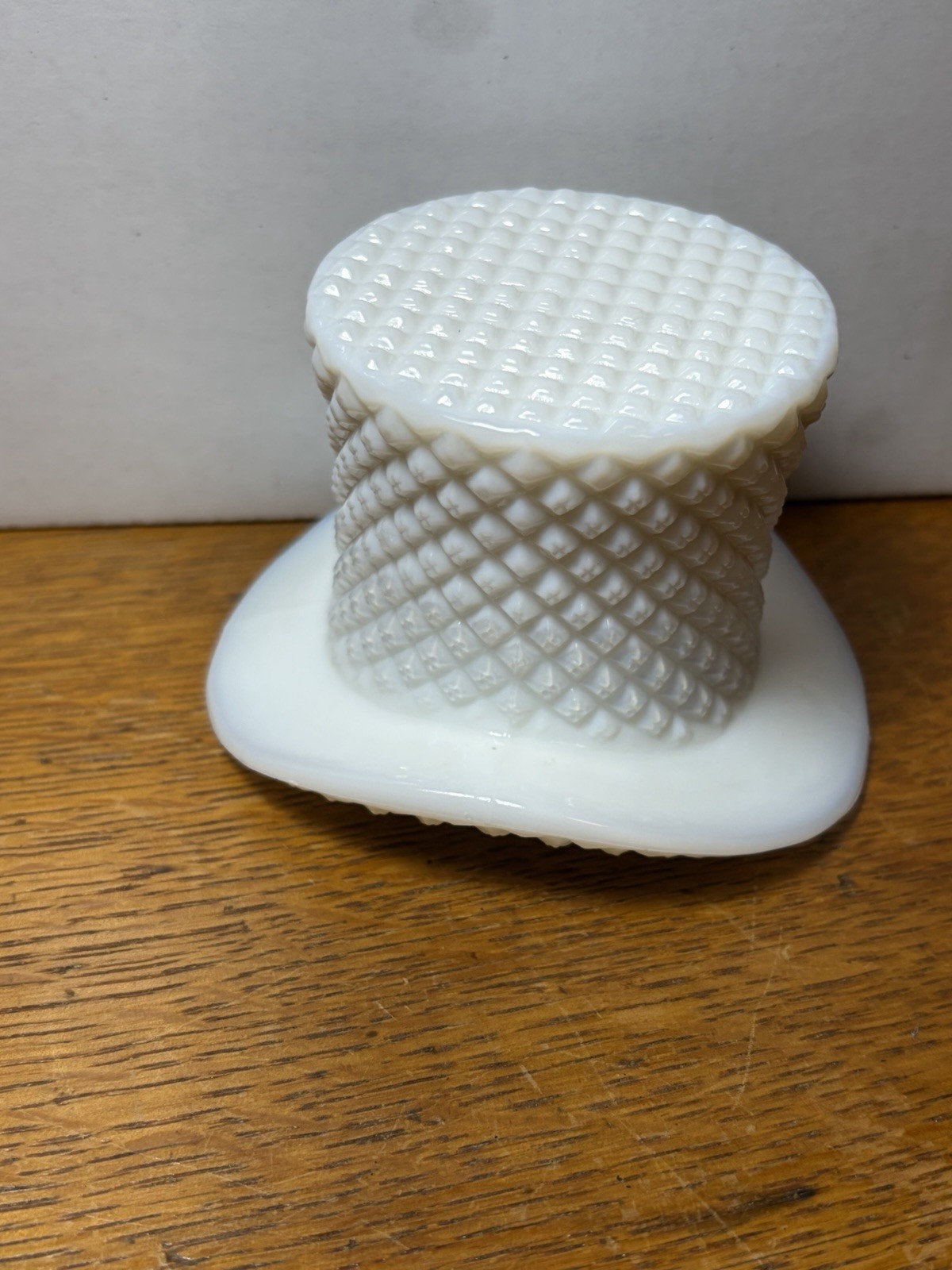 Vintage milkglass diamond pattern top hat With Ring Of Fire WestMoreland Stamp
