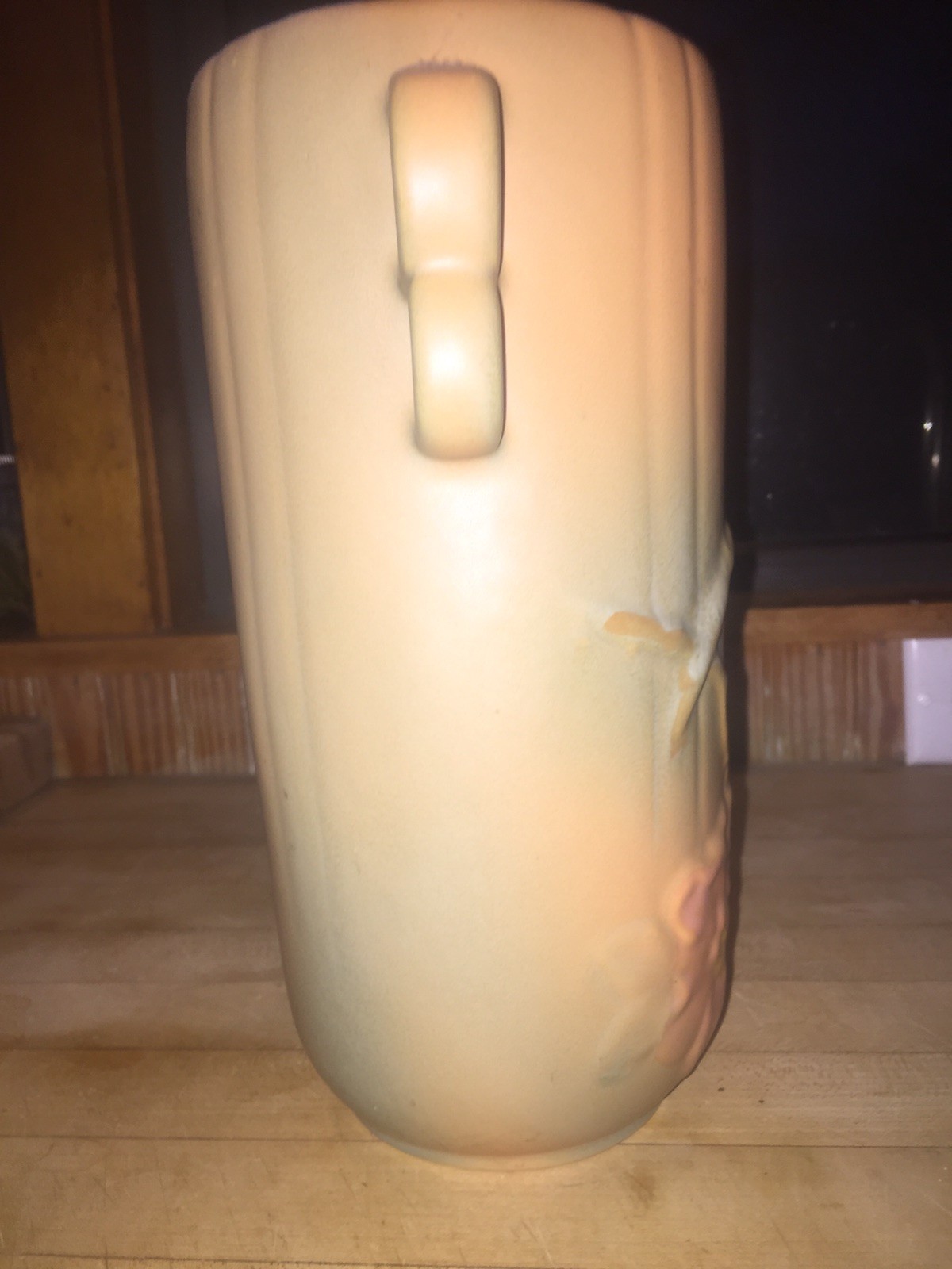 Vintage Weller Ceramic Stoneware Vase. Wild Rose Blended Peach & Green 12 In.