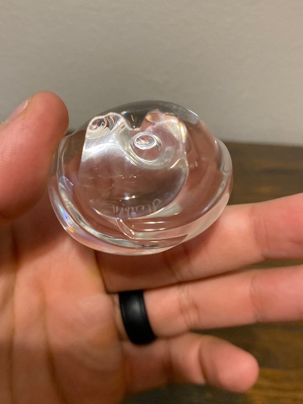 VTG STEUBEN Clear Crystal Owl Hand Cooler/Paperweight By LLOYD ATKINS 2.25″H