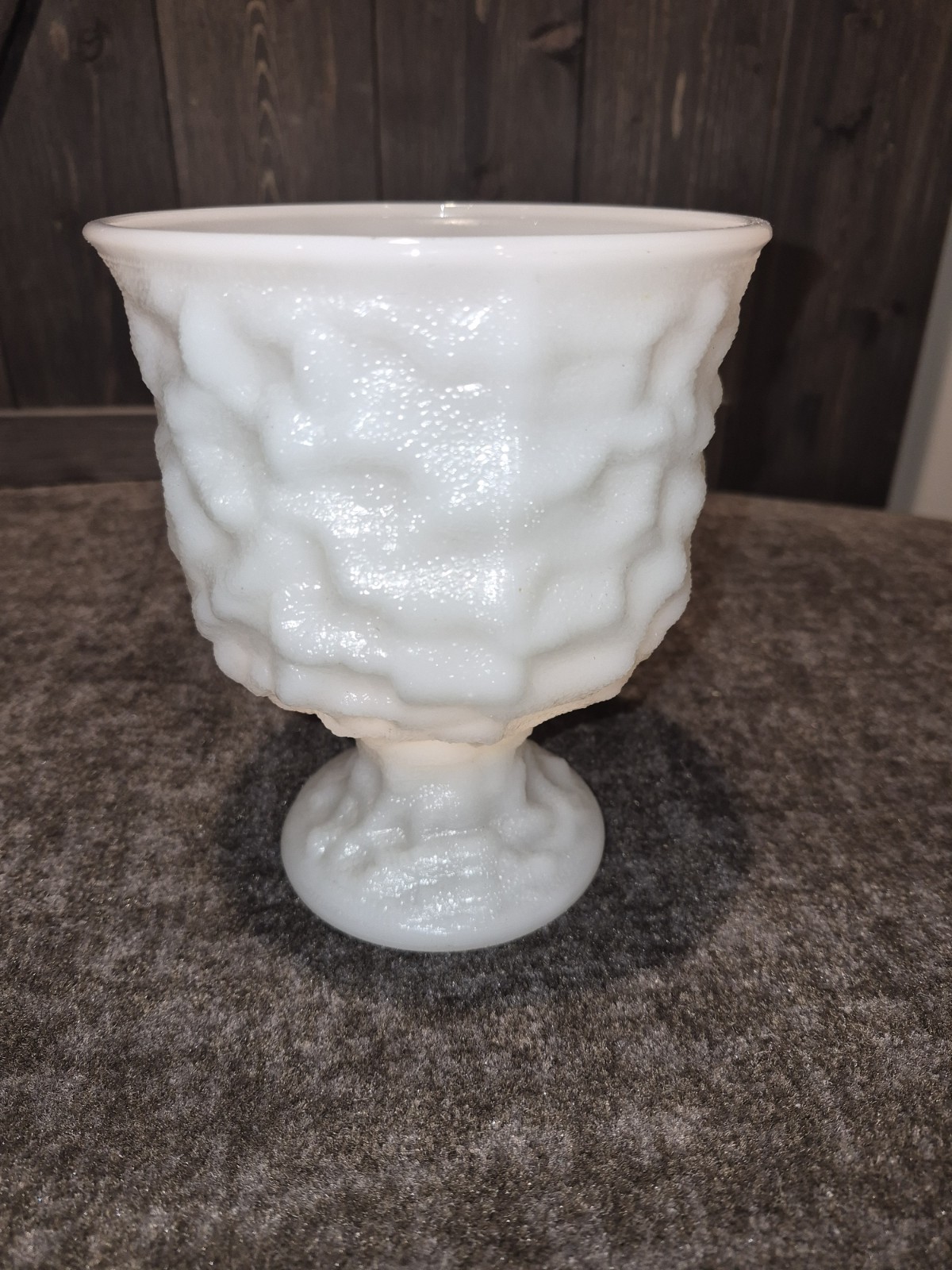 EO Brody Co Milk Glass Crinkled Pedestal Vase/ Planter 6.5″ M3000