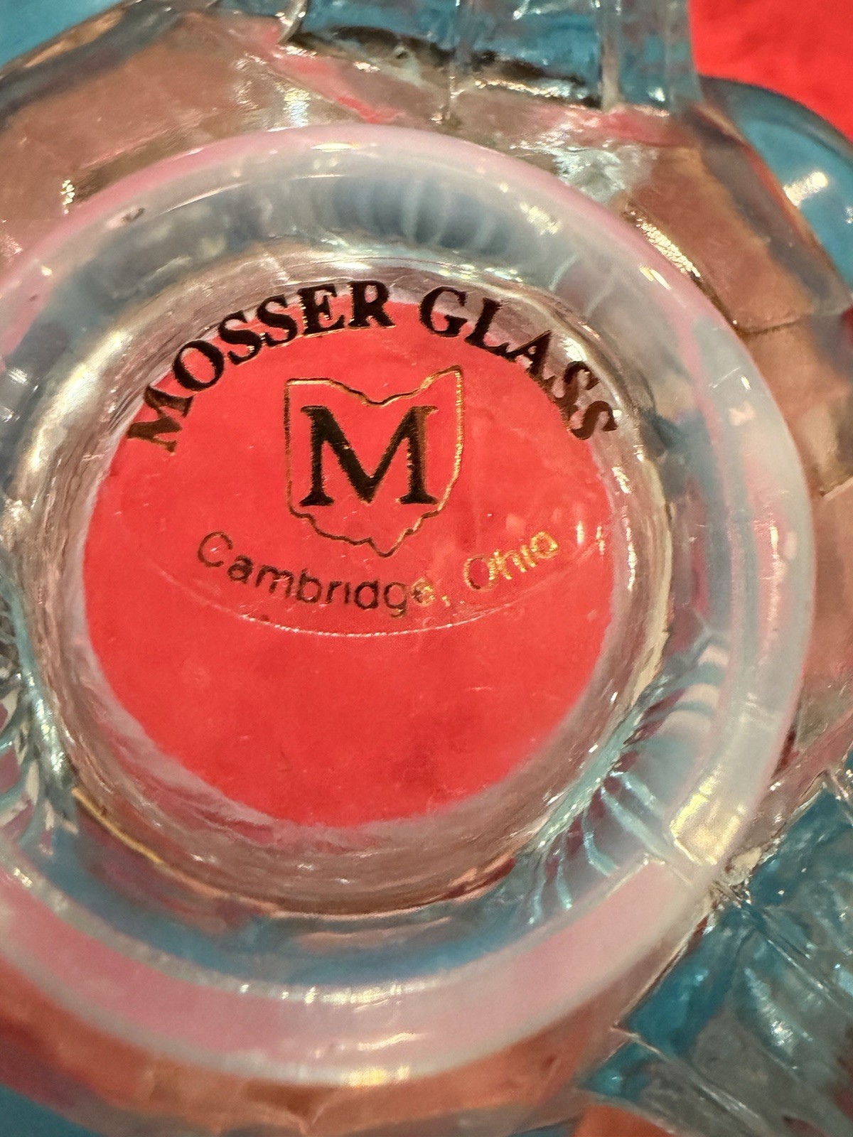 Vintage Mosser Blue Opalescent Eyewinker Spooner Glass Vase Ex Con Signed 6”