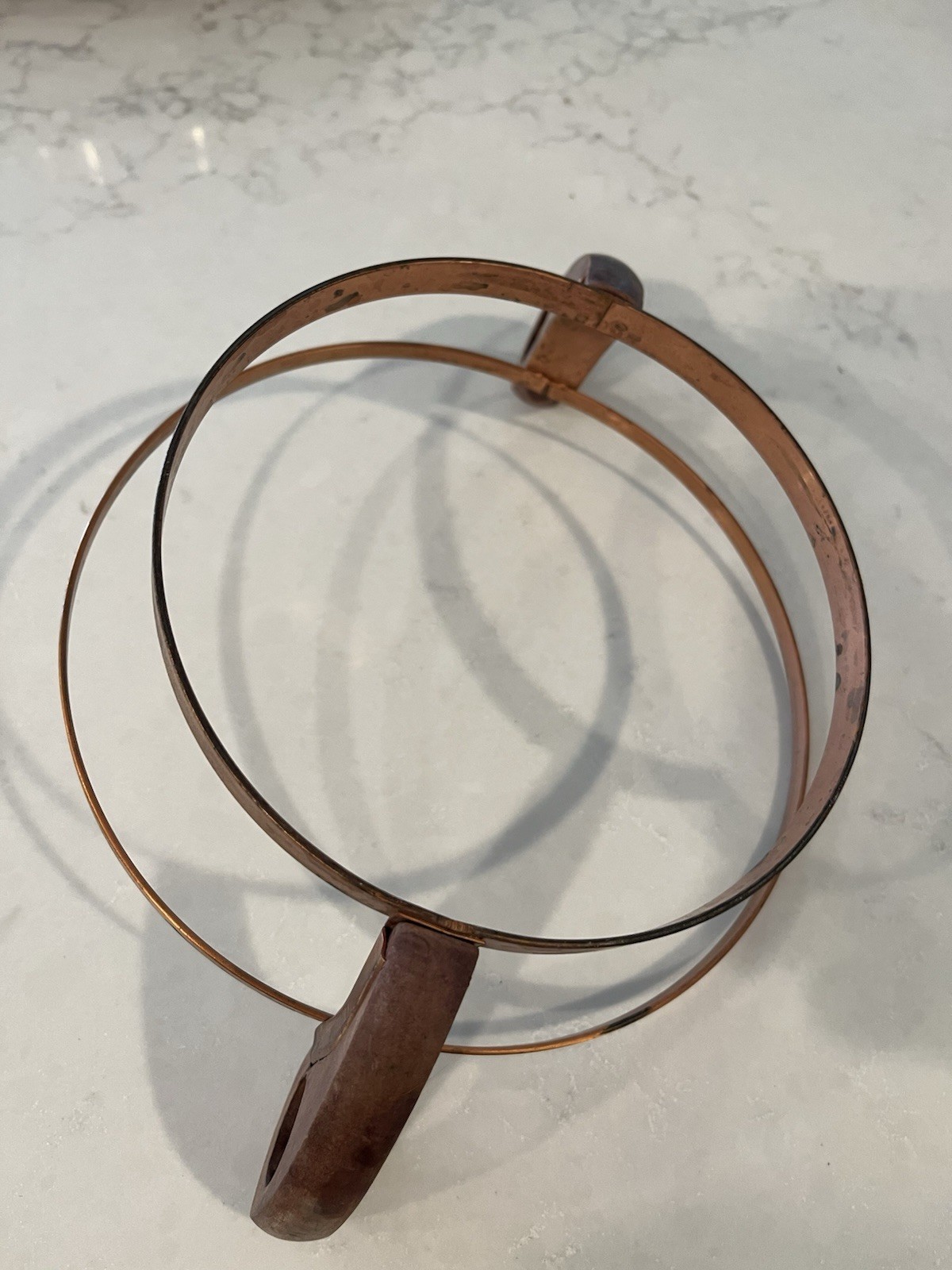 VINTAGE Bauer Pottery Ring Ware Copper & Wood Casserole Rack #2