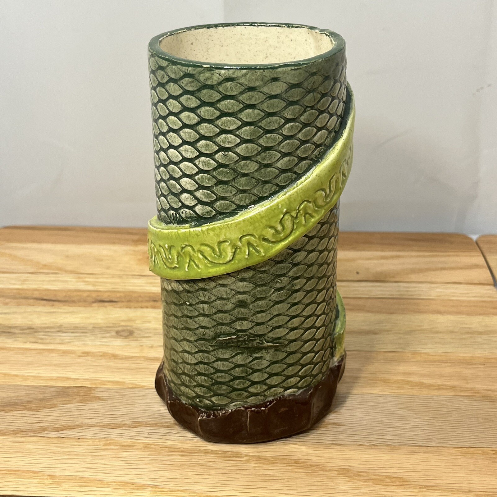Ugly Handmade Art Pottery Vase Mug Dragon Snake Lizard Scales Signed Nina