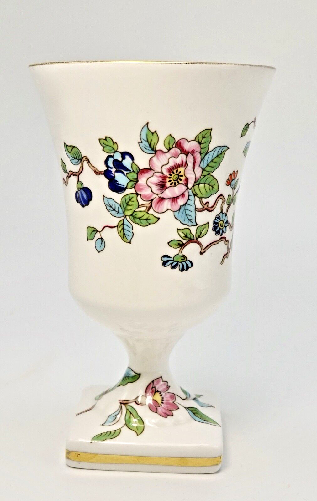 Aynsley Pembroke Pedestal Vase Bone China White Florals Bluebird 4.75 inches