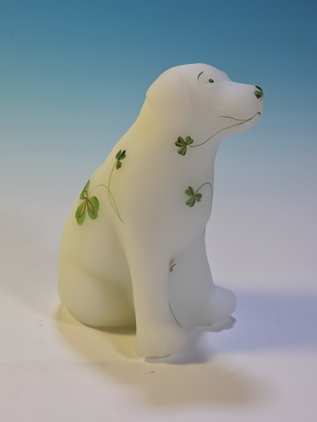 Fenton Opal Satin Labrador Puppy Irish Treasures w/Painted Shamrocks & Gem