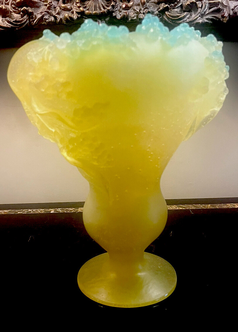 Daum Pate De Verre Chartreuse and Golden Large Vase