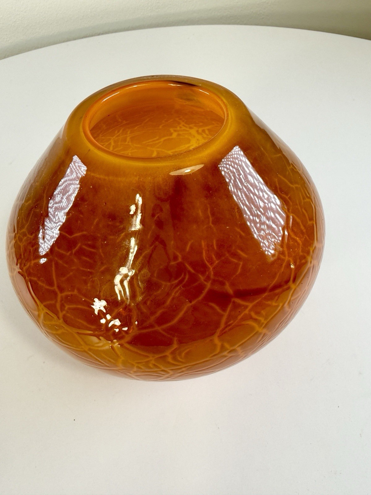 Orange Glass Vase Signed By Artist