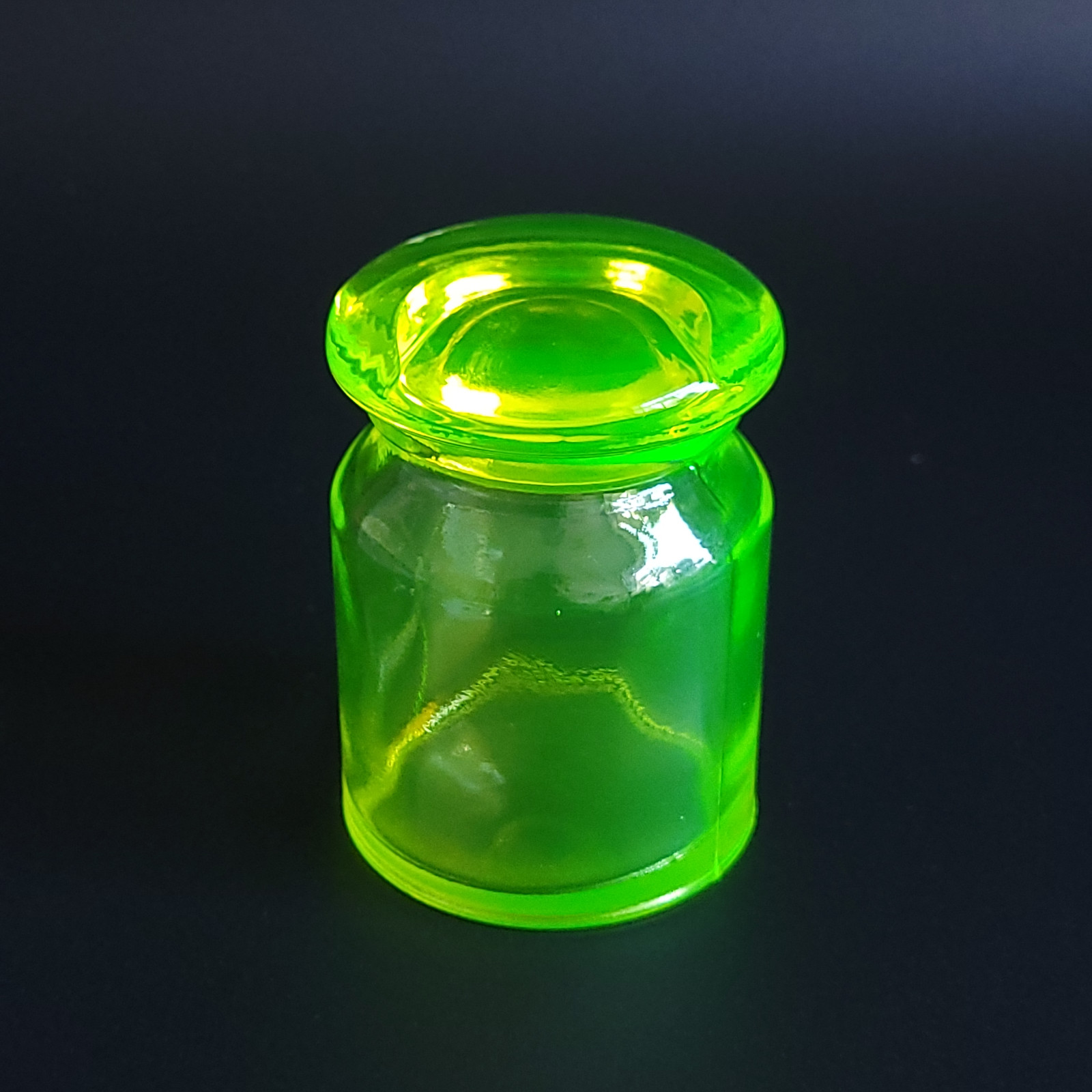 Vaseline Uranium Glass Jar with Lid Vaseline Yellow Clear Glass Figurine
