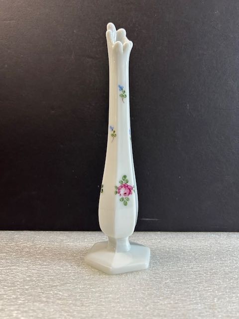 Westmoreland Swung Glass Milk Glass Hand-Painted 9.75” Bud Vase