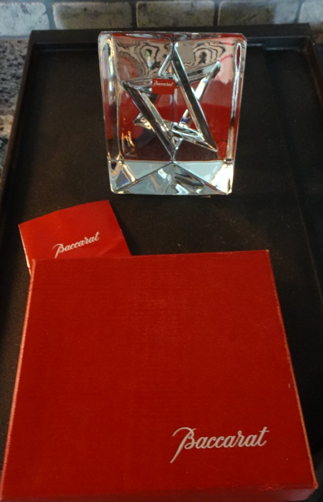 MIB 4.9″ Large Rare Baccarat Crystal “Star of David” Prism Paperweight Jewish