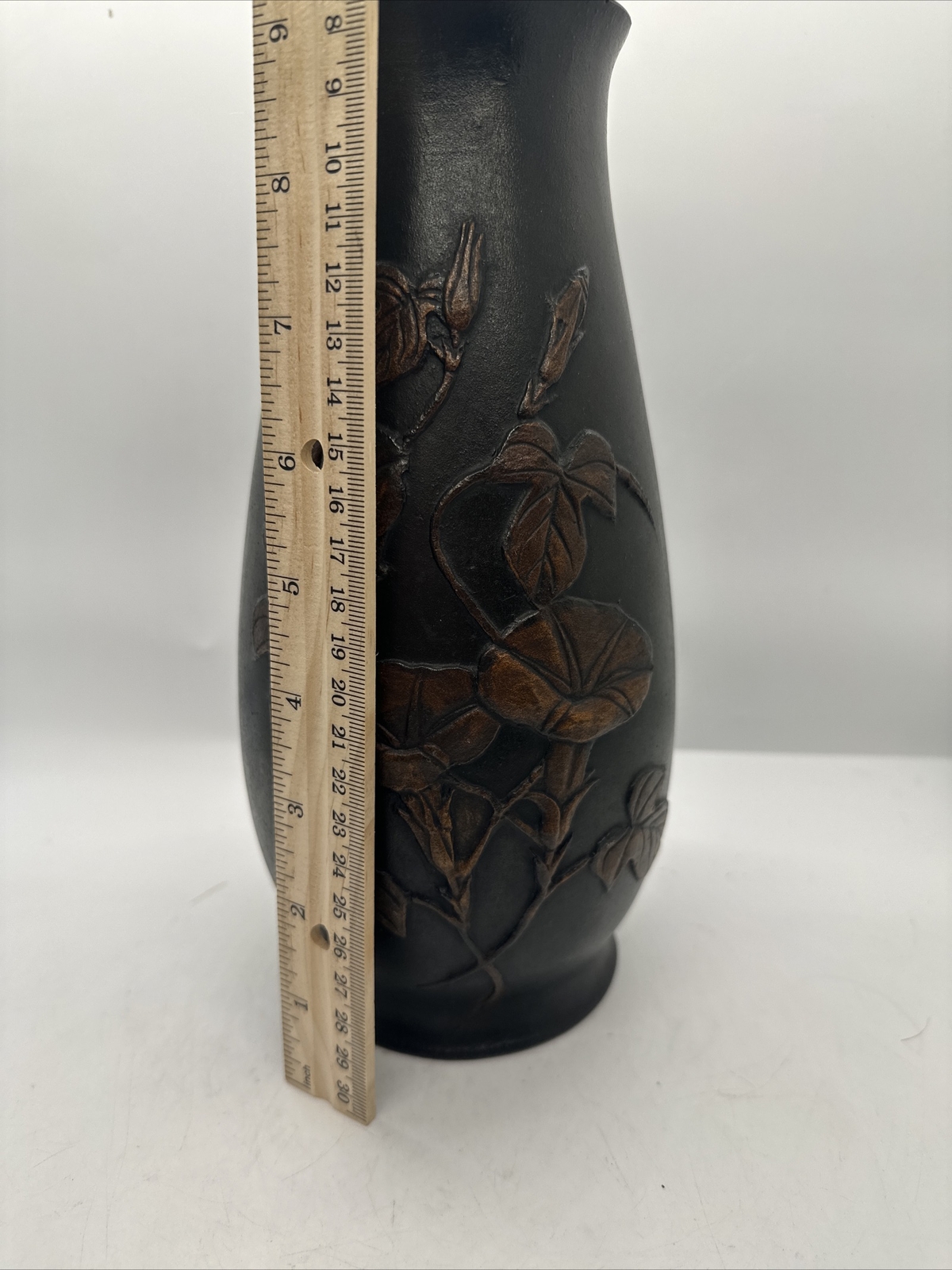 Japanese Toyo Black Ceramic Pottery Vase 9.5 Inches MCM