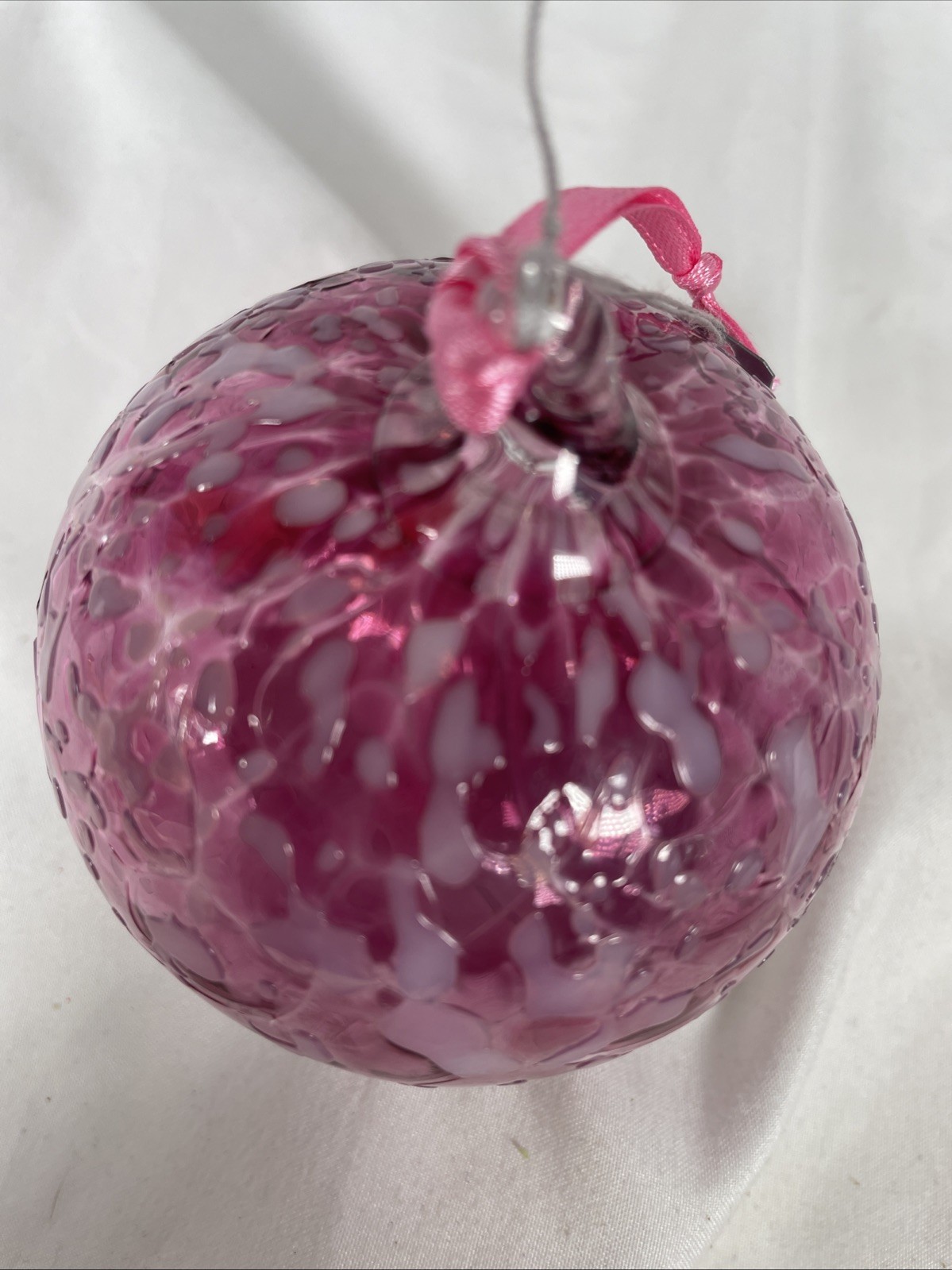 TOPP Fine Art Glass Pink & White Hand-Blown 3” Ornament, Artisan Crafted Glass