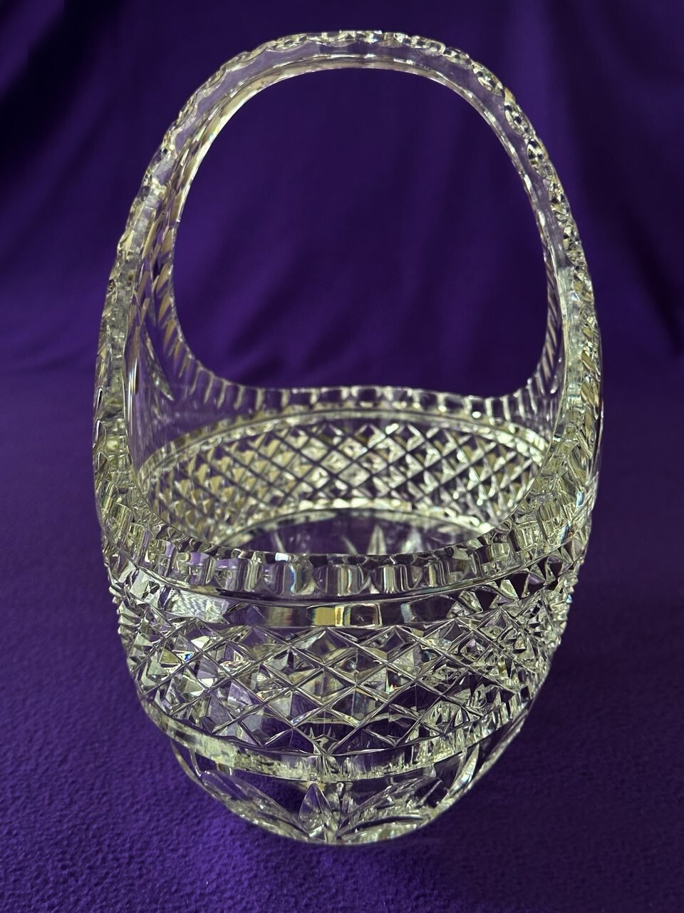 Antique Cut Glass Crystal 9″ h, 9″ l , 6″ w Basket American Brilliant Period