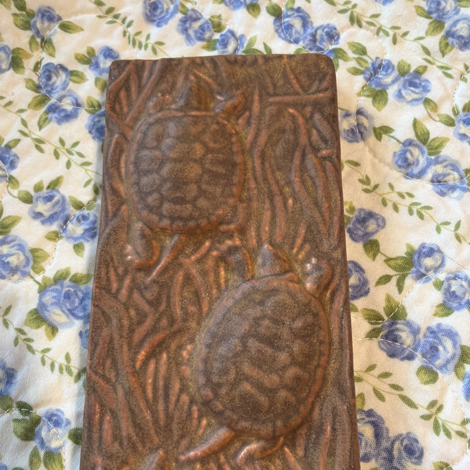 Vintage Hammond Bay Art Studio Pottery Tile Aquatic Turtles Brown 8 3/4” X 3” MI