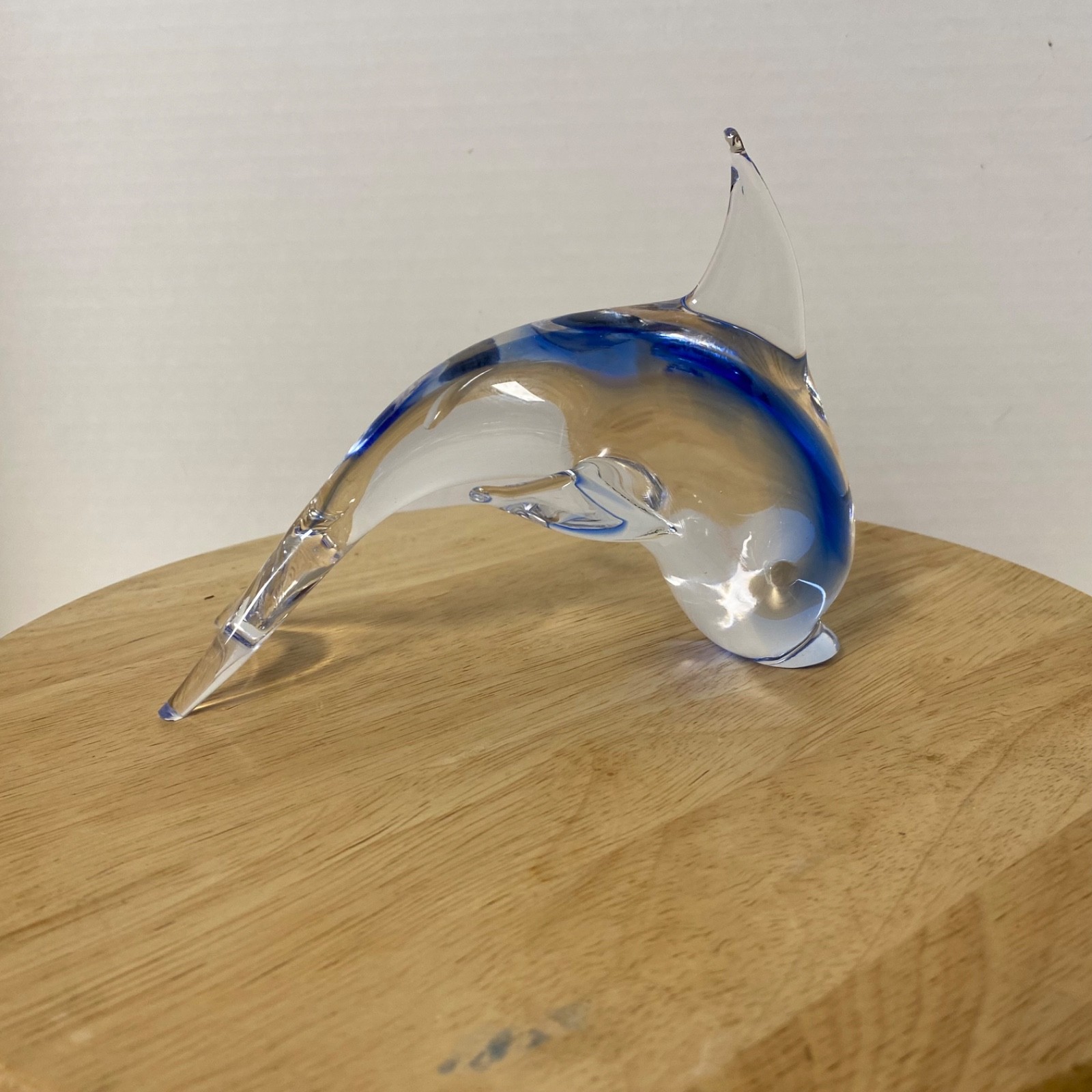 V Nason & C. Murano Hand Blown Art Glass Dolphin 6.5″ Cobalt & Clear