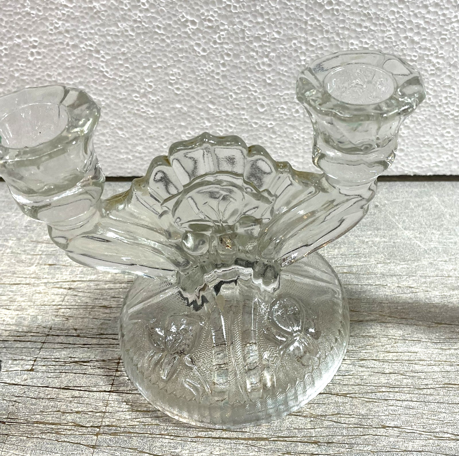 3 THREE Antique JEANNETTE Depression Glass Double Candlestick Iris Clear 1928-32