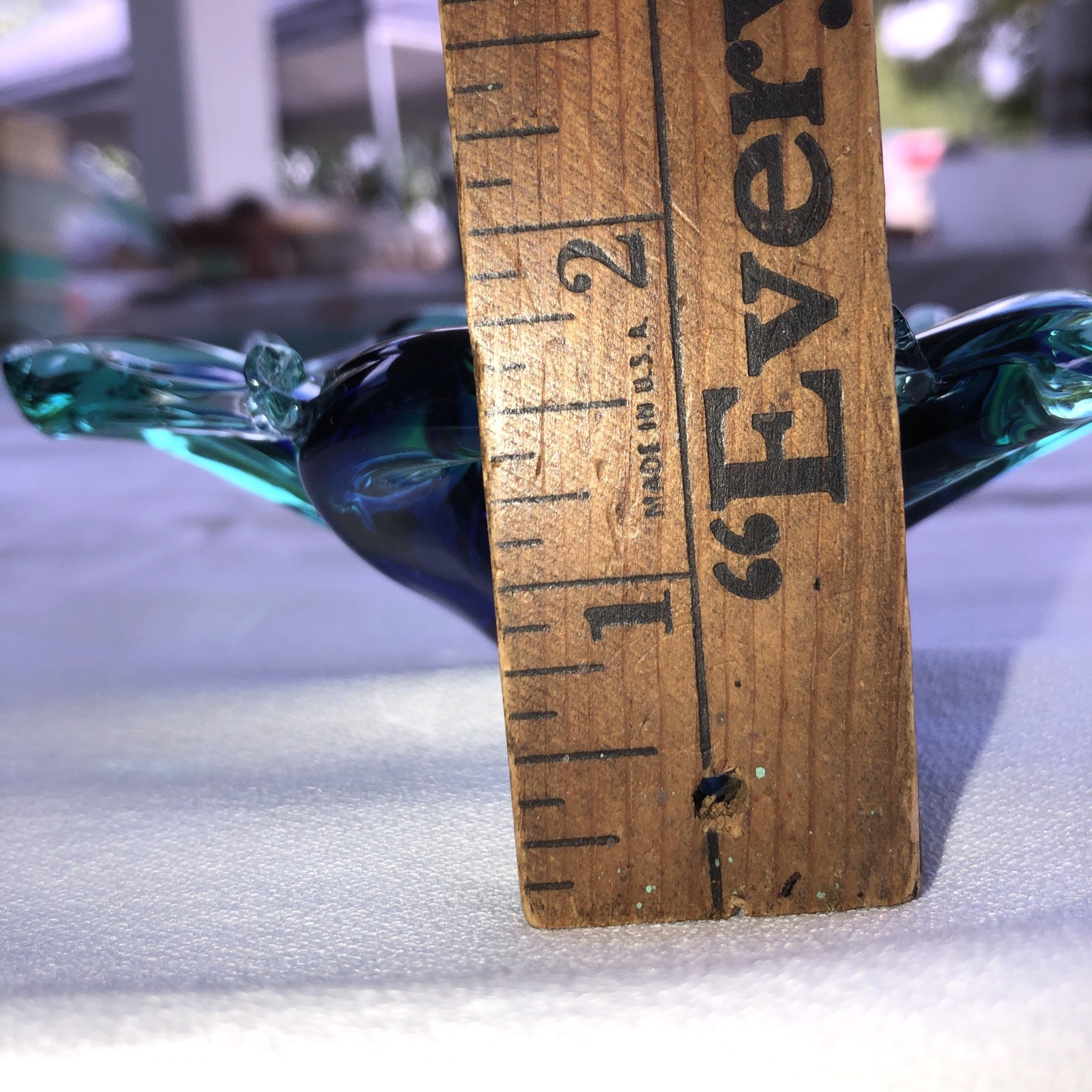 VINTAGE MURANO STYLE ART GLASS WAVE CRYSTAL DISH BLUE & GREEN 6 X 4.25 X 1.75