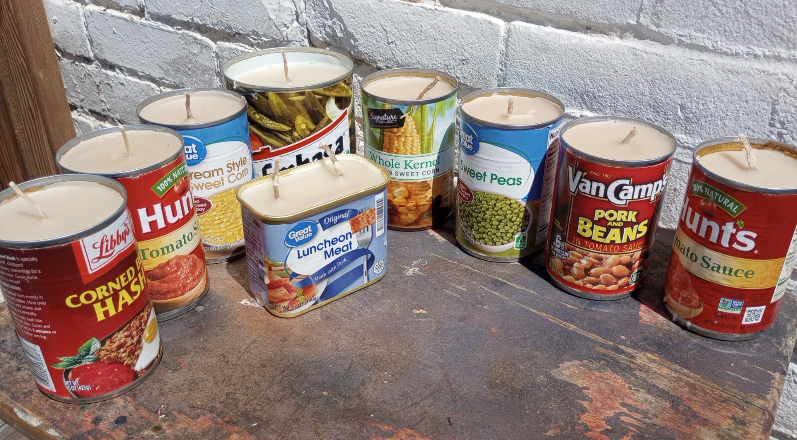 Eco-Friendly Canned Candle Assortment – 9 Mixed Wax Candles in Upcycled Food Can