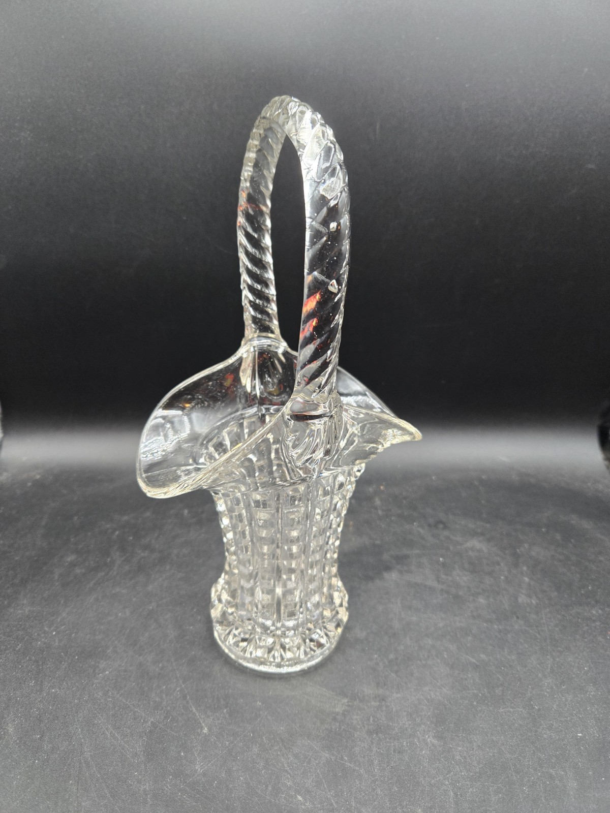 Vintage Monticello Crystal Glass Wedding Basket Imperial Glass Co. Block Waffle